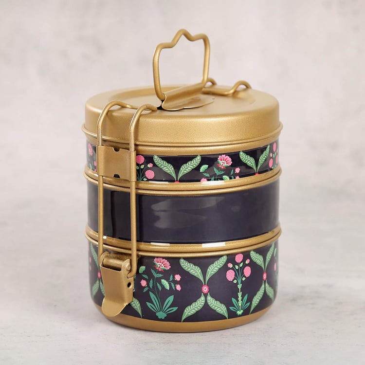 INDIA CIRCUS Blooming Dahlia Stainless Steel 3-Tier Lunch Box