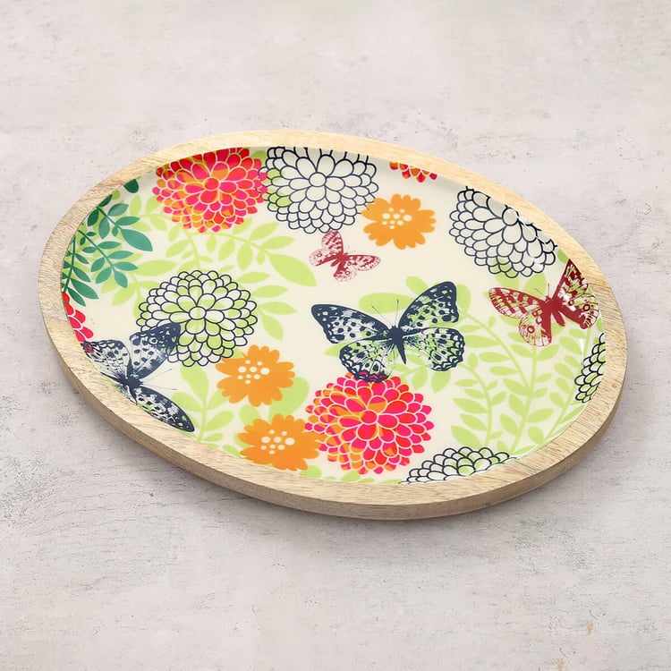 INDIA CIRCUS Monarch's Cadence Mango Wood Printed Serving Platter - 30x20cm