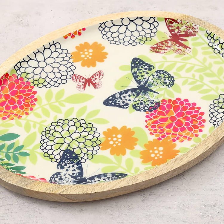 INDIA CIRCUS Monarch's Cadence Mango Wood Printed Serving Platter - 30x20cm