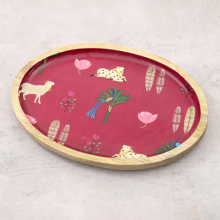 INDIA CIRCUS Biome Mystique Mango Wood Printed Serving Platter - 30x20cm