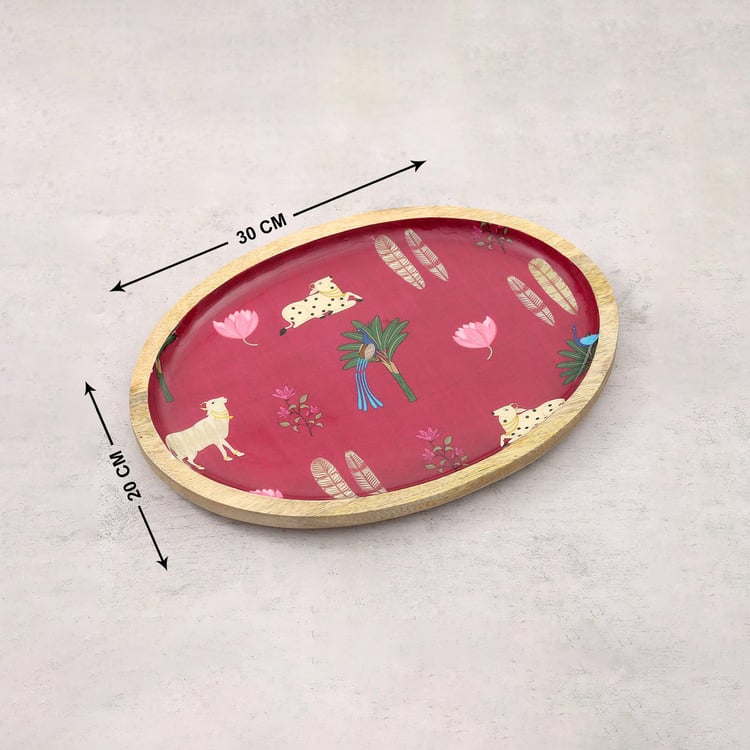 INDIA CIRCUS Biome Mystique Mango Wood Printed Serving Platter - 30x20cm