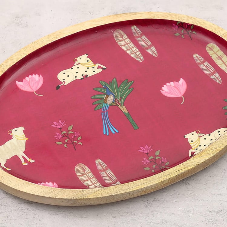 INDIA CIRCUS Biome Mystique Mango Wood Printed Serving Platter - 30x20cm