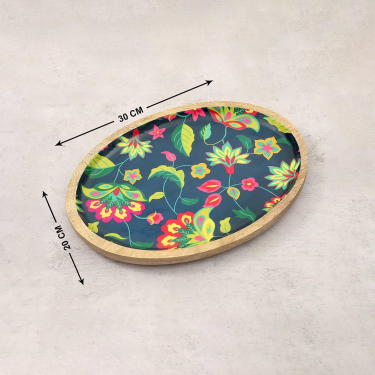 INDIA CIRCUS Pop Burst Mango Wood Printed Serving Platter - 30x20cm