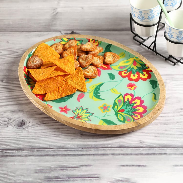 INDIA CIRCUS Cyanic Pop Burst Mango Wood Printed Serving Platter - 30x20cm