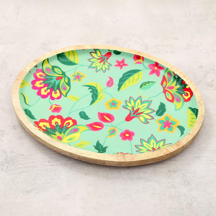 INDIA CIRCUS Cyanic Pop Burst Mango Wood Printed Serving Platter - 30x20cm