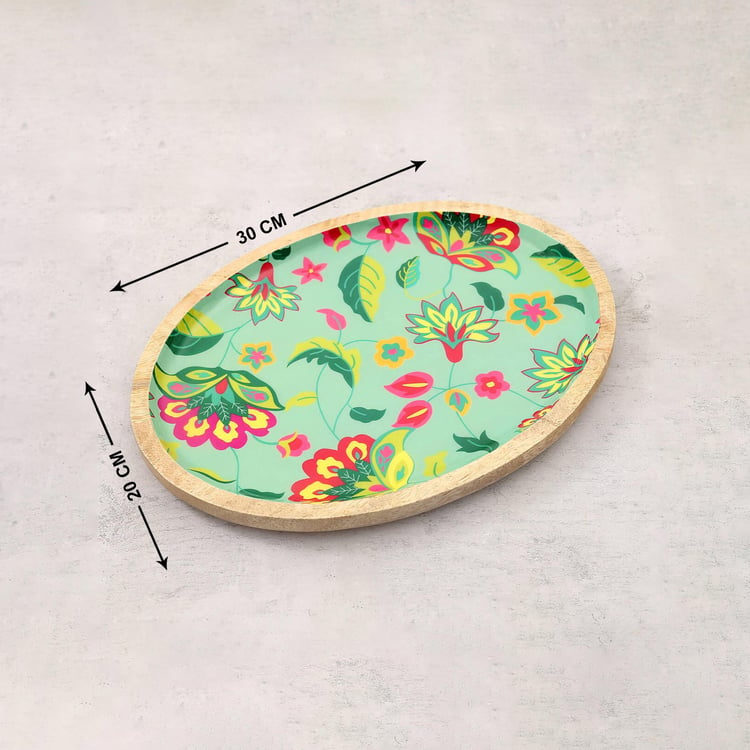 INDIA CIRCUS Cyanic Pop Burst Mango Wood Printed Serving Platter - 30x20cm