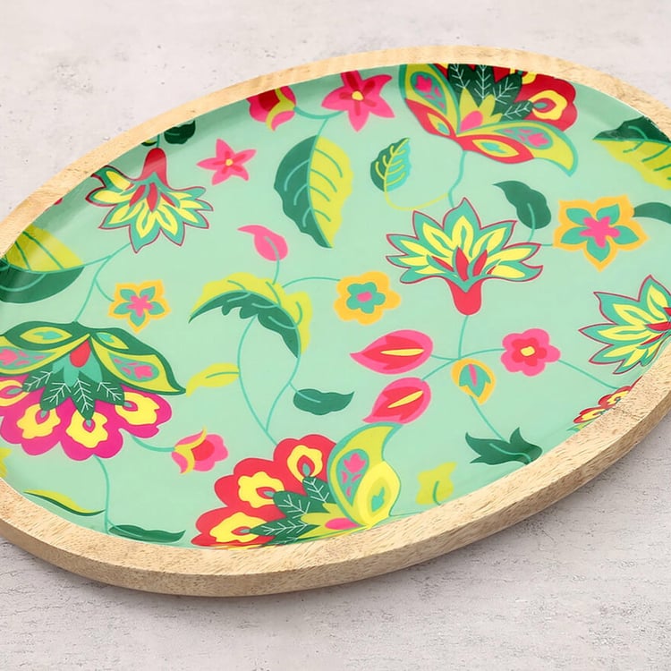 INDIA CIRCUS Cyanic Pop Burst Mango Wood Printed Serving Platter - 30x20cm