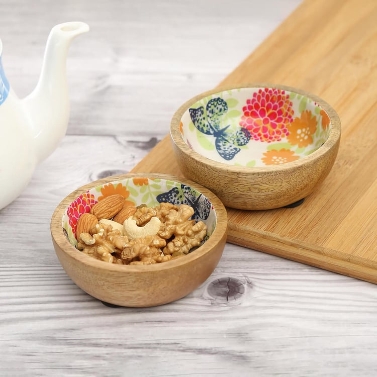 INDIA CIRCUS Monarch's Cadence Set of 2 Mango Wood Snack Bowls - 250ml