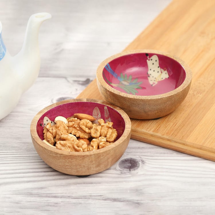 INDIA CIRCUS Biome Mystique Set of 2 Mango Wood Snack Bowls - 250ml