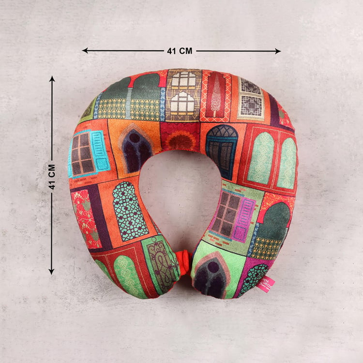 INDIA CIRCUS Mughal Doors Reiteration Printed Neck Pillow