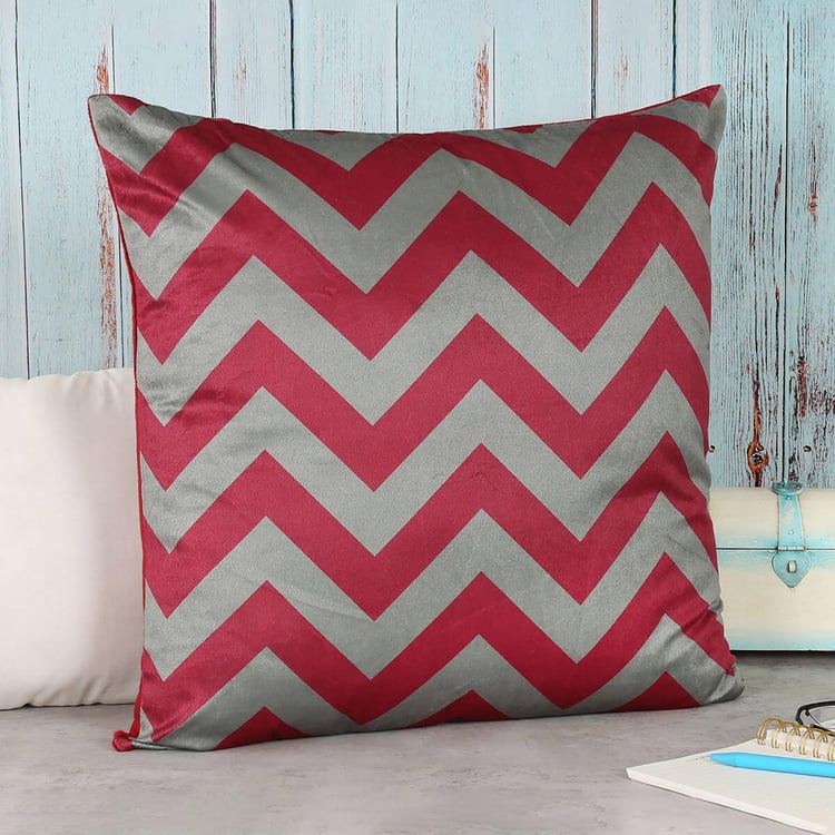 INDIA CIRCUS Carmine Chevron Printed Cushion Cover - 30x30cm