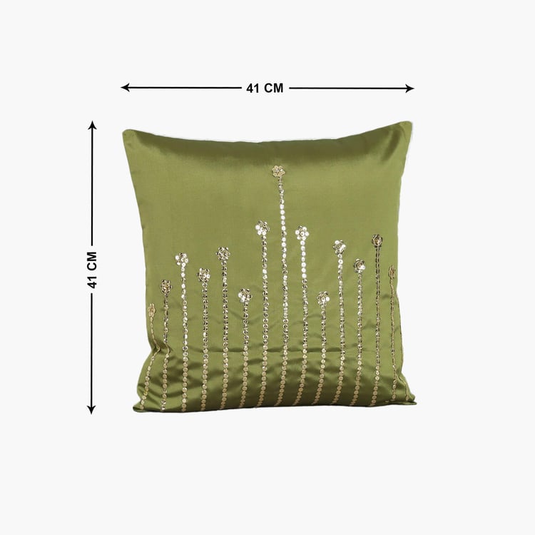 INDIA CIRCUS Taffeta Silk Embellished Cushion Cover - 41x41cm