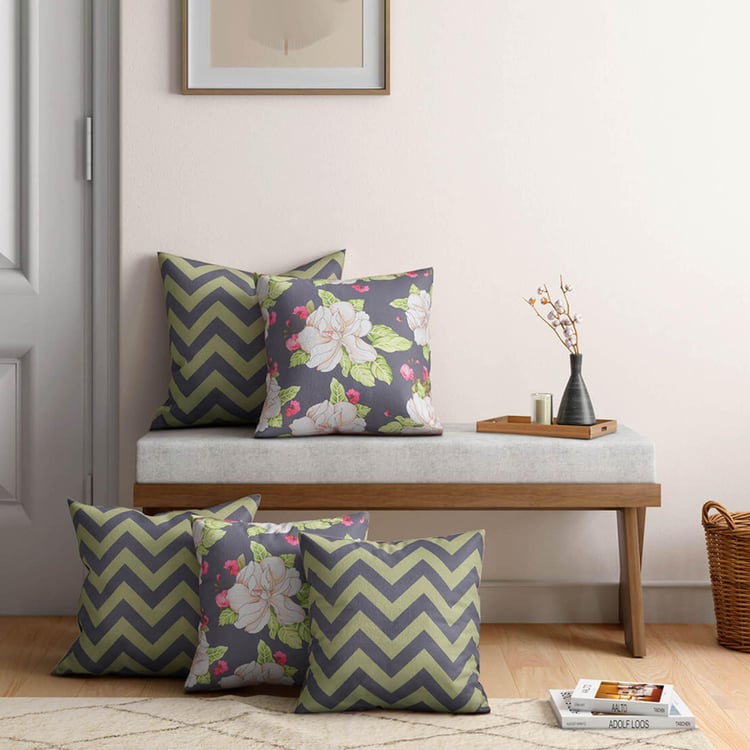 INDIA CIRCUS Chevron Melavo Set of 5 Printed Cushion Covers - 46x46cm