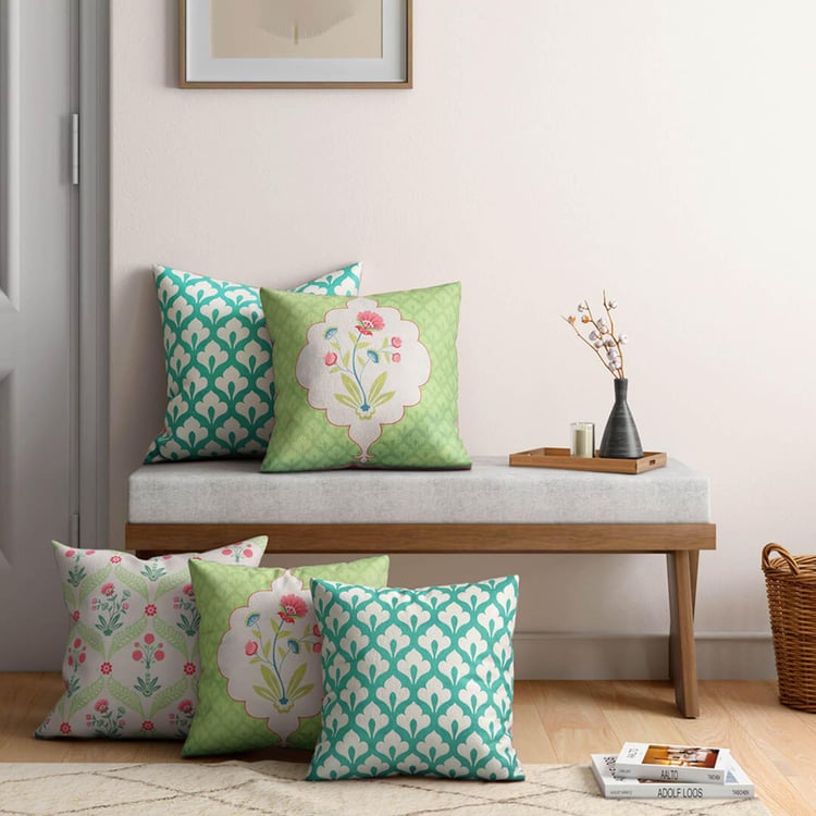 INDIA CIRCUS Blooming Dahlia Set of 5 Printed Cushion Covers - 46x46cm