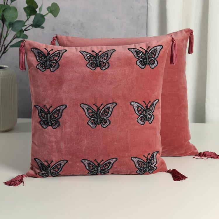 INDIA CIRCUS Adorn Butterfly Embellished Cushion Cover - 41x41cm