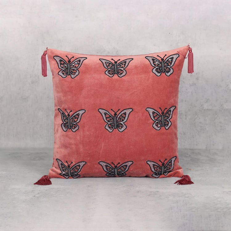 INDIA CIRCUS Adorn Butterfly Embellished Cushion Cover - 41x41cm