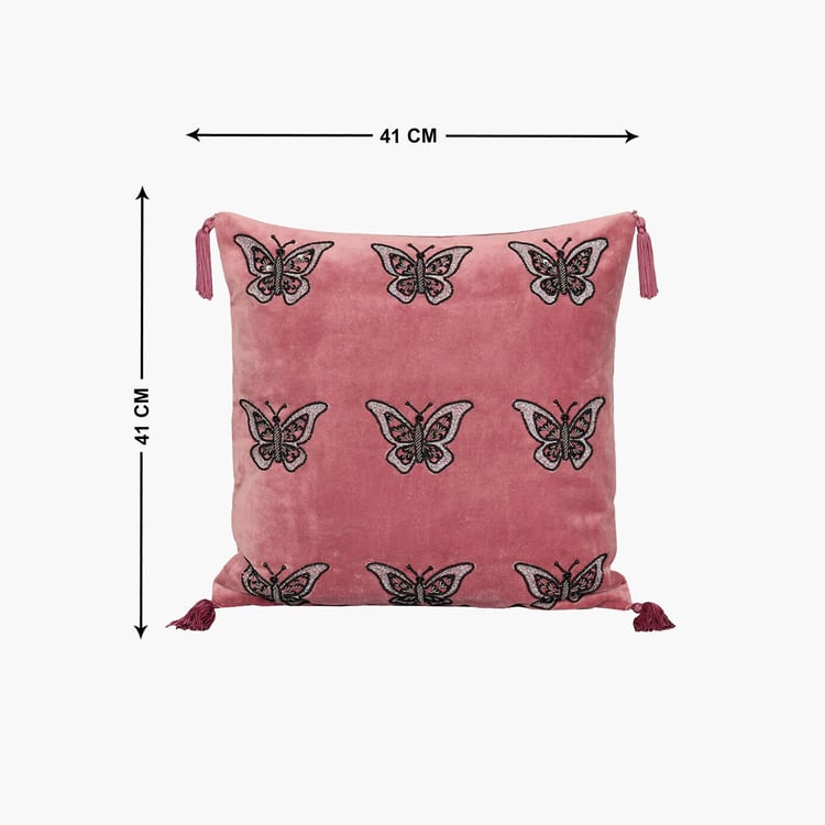 INDIA CIRCUS Adorn Butterfly Embellished Cushion Cover - 41x41cm