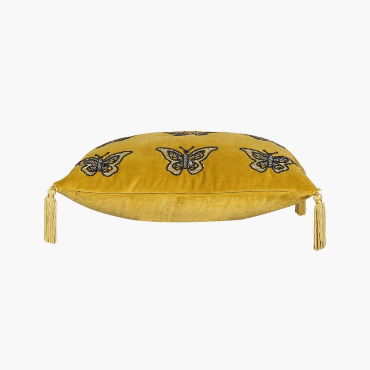 INDIA CIRCUS Aureolin Butterfly Embellished Cushion Cover - 41x41cm