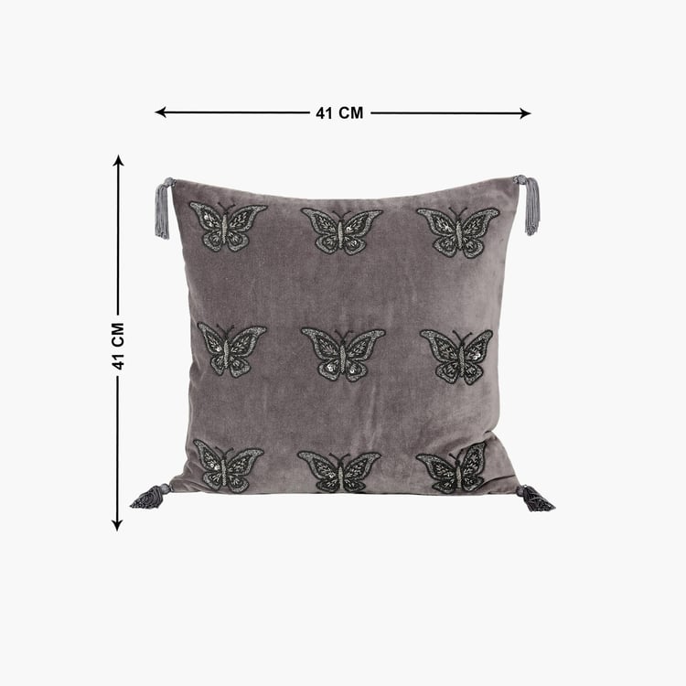 INDIA CIRCUS Adorn Butterfly Embellished Cushion Cover - 41x41cm