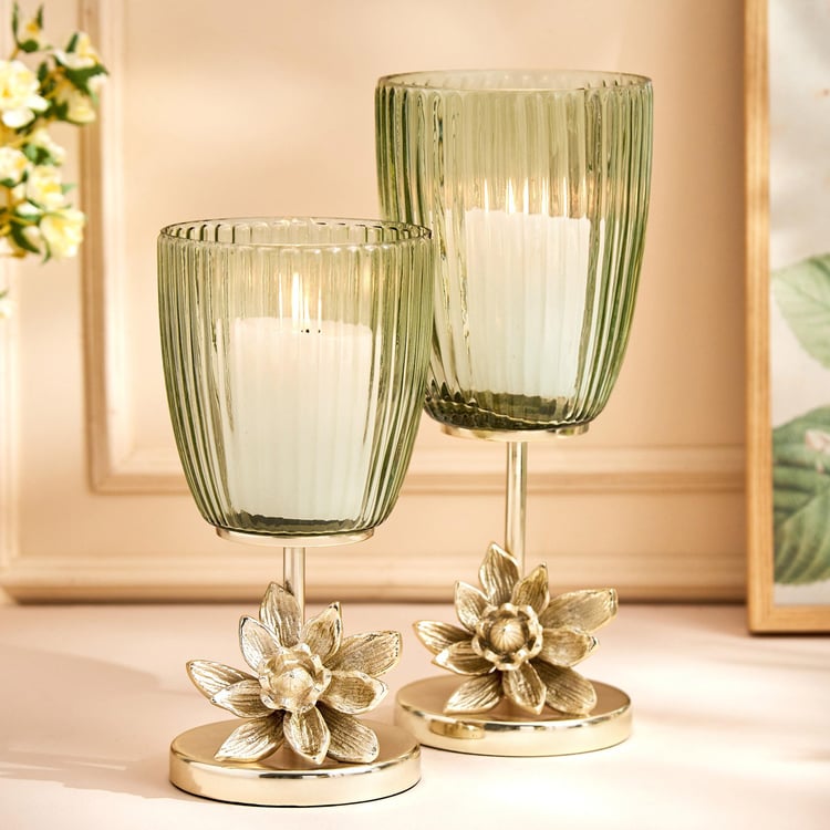 Buy Moksha Glass Ribbed Hurricane Candle Holder from Home Centre at