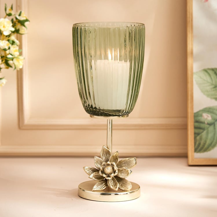 Moksha Glass Ribbed Hurricane Candle Holder