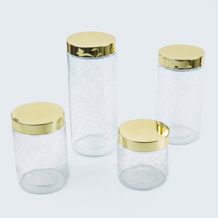 Travis Set of 4 Glass Printed Canisters with Lid