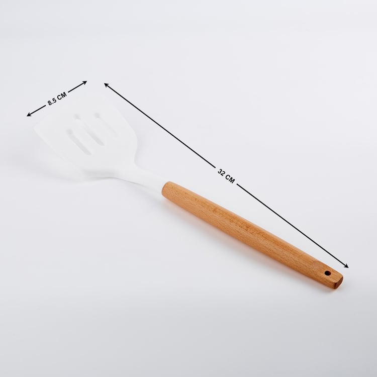 Marshmallow Aruba Silicone Slotted Turner with Wooden Handle