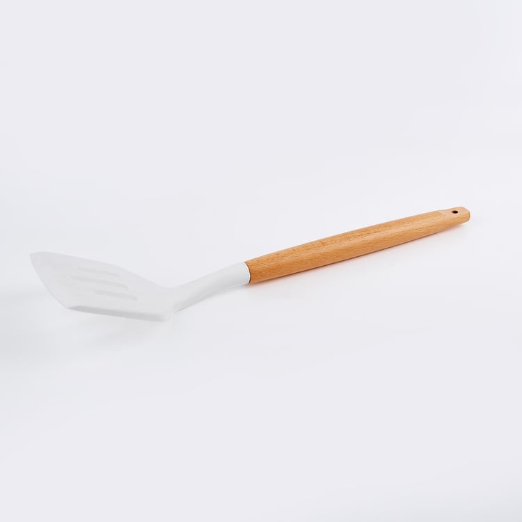 Marshmallow Aruba Silicone Slotted Turner with Wooden Handle