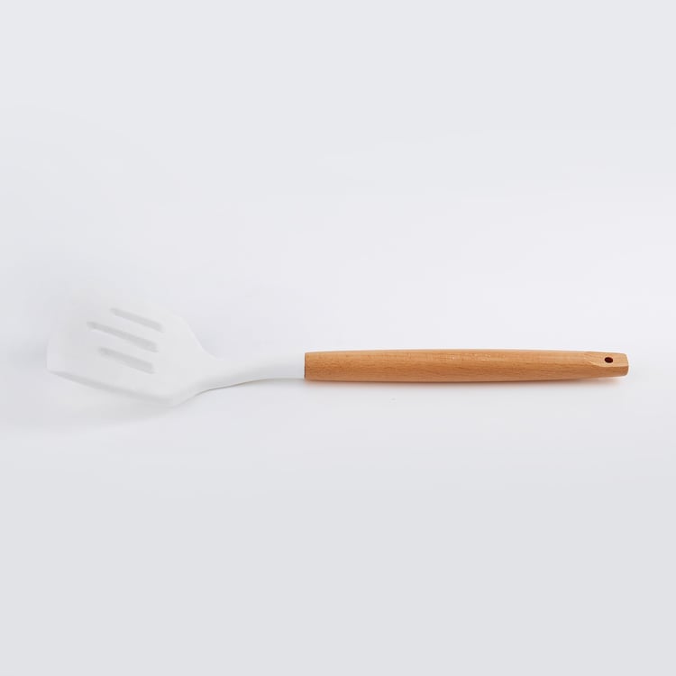 Marshmallow Aruba Silicone Slotted Turner with Wooden Handle