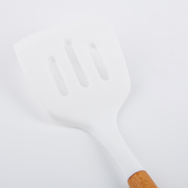 Marshmallow Aruba Silicone Slotted Turner with Wooden Handle