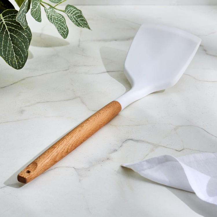 Marshmallow Aruba Silicone Turner with Wooden Handle