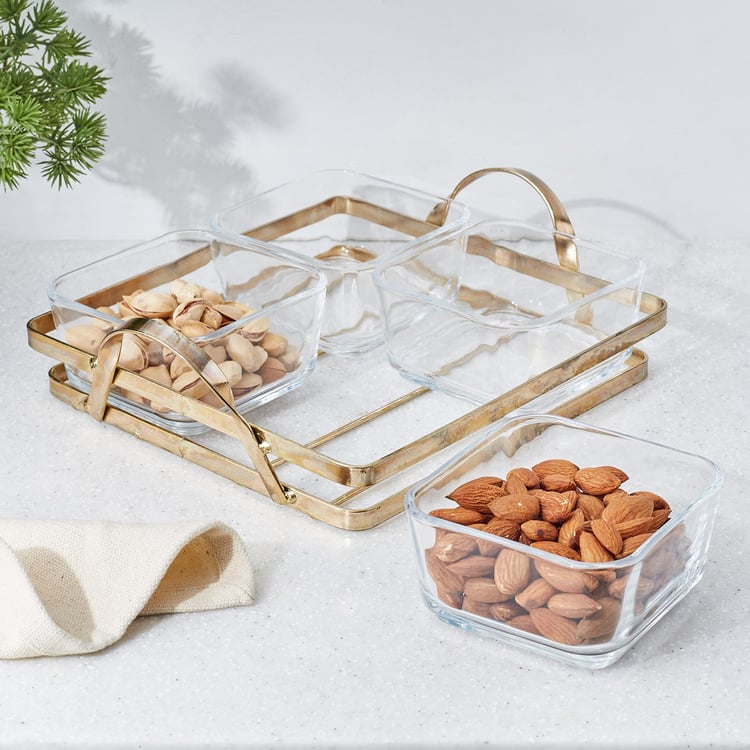 Travis Set of 4 Glass Serving Bowls with Tray - 280ml