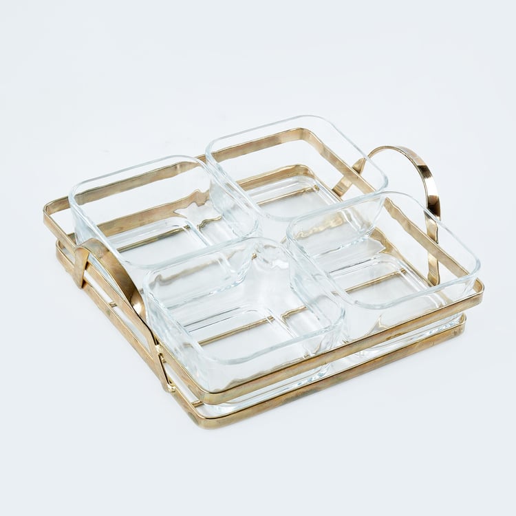 Travis Set of 4 Glass Serving Bowls with Tray - 280ml