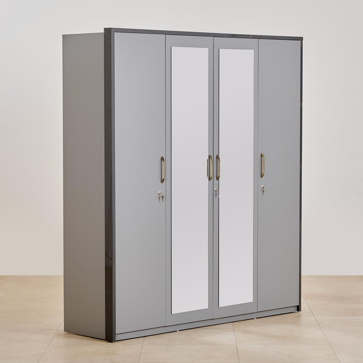 Stellar 4-Door Wardrobe with Mirror and Drawer - Grey