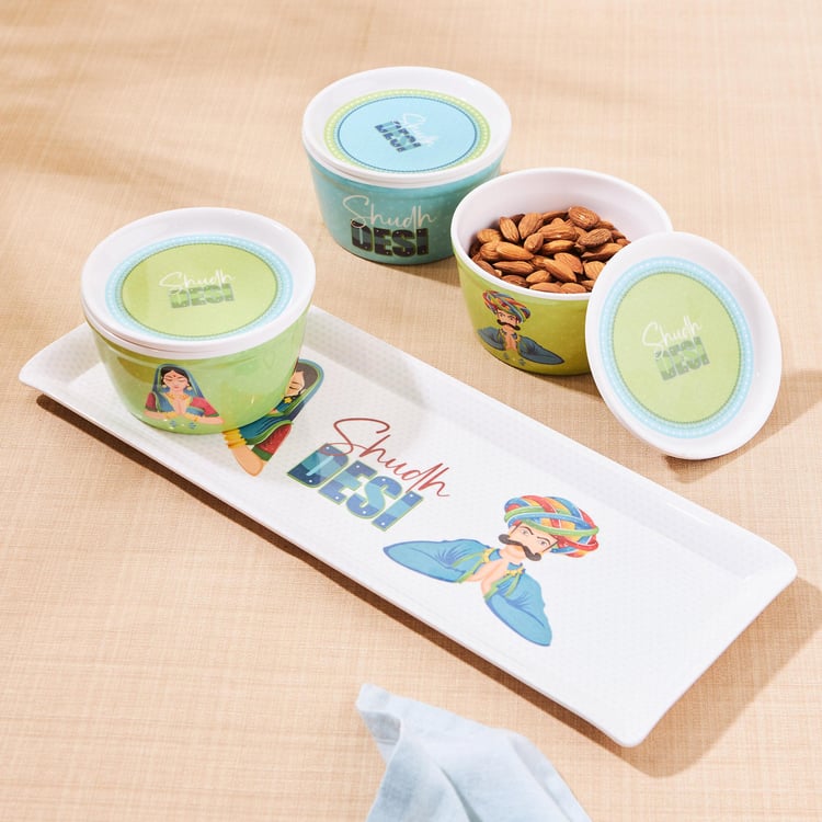 Buy Luke Rhodes Set of 3 Melamine Printed Candy Bowls with Tray from ...