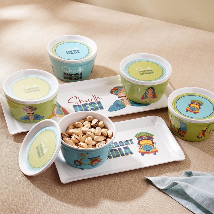 Luke Rhodes Set of 3 Melamine Printed Candy Bowls with Tray