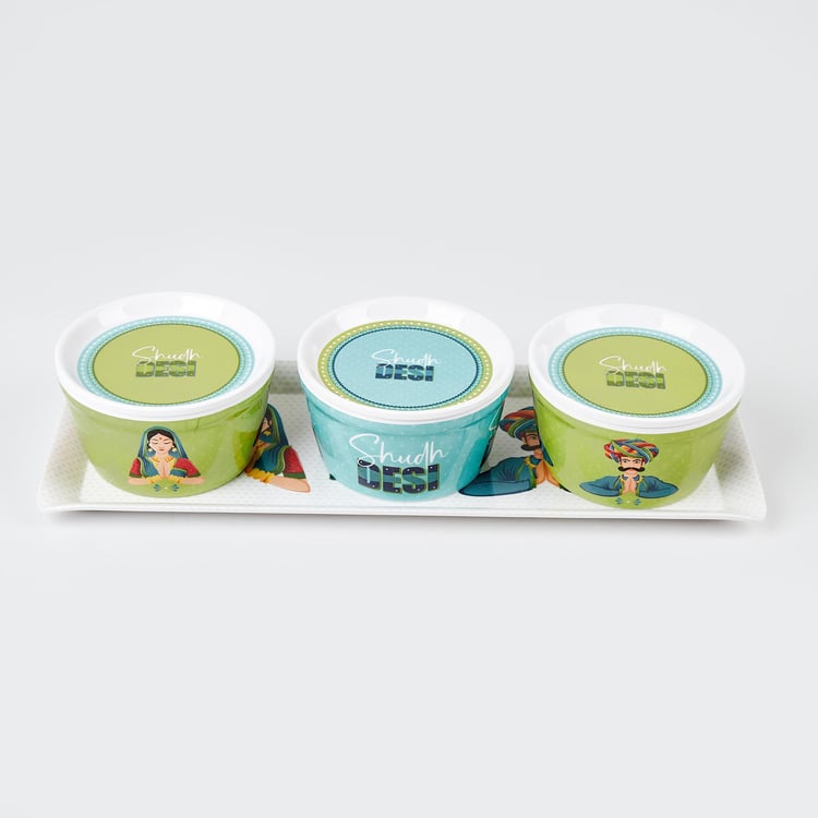 Luke Rhodes Set of 3 Melamine Printed Candy Bowls with Tray