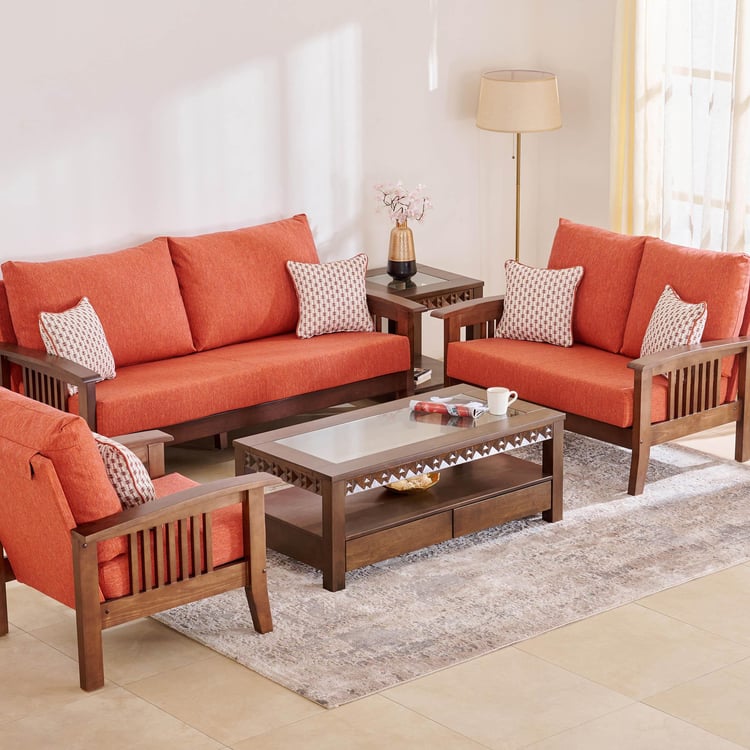 Abby Fabric 3+2+1 Seater Sofa Set with Cushions - Orange