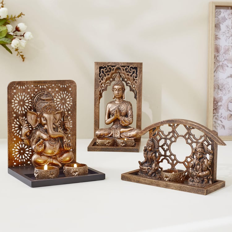 Dhayana Polyresin Lakshmi Ganesha Figurines with T-Light Holder