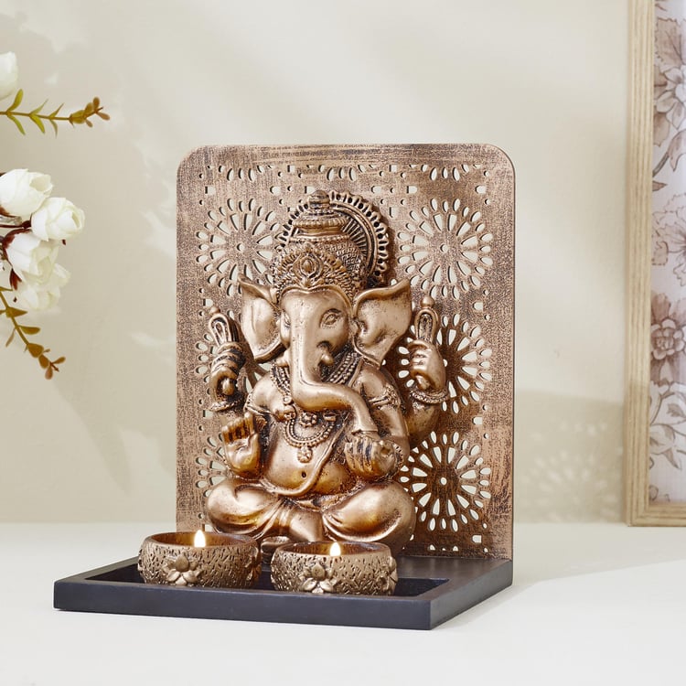 Renaissance Polyresin Ganesha Figurine with T-Light Holders