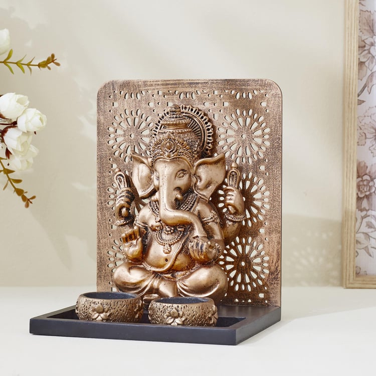 Renaissance Polyresin Ganesha Figurine with T-Light Holders