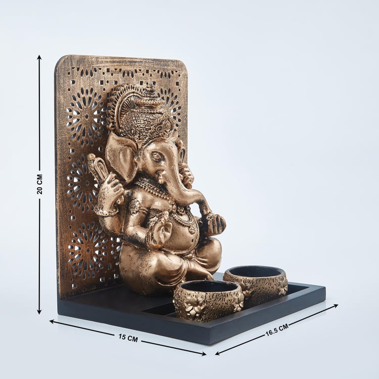 Renaissance Polyresin Ganesha Figurine with T-Light Holders