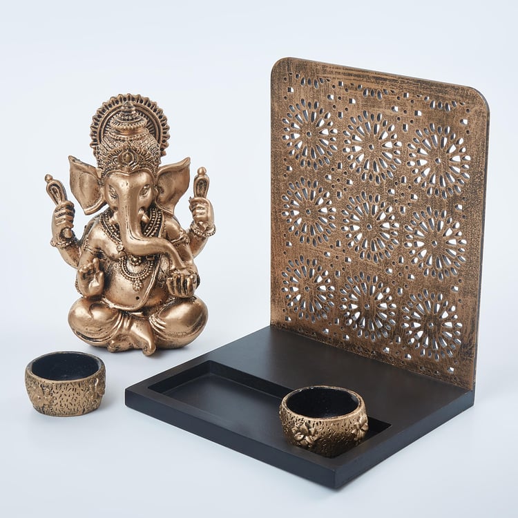 Renaissance Polyresin Ganesha Figurine with T-Light Holders