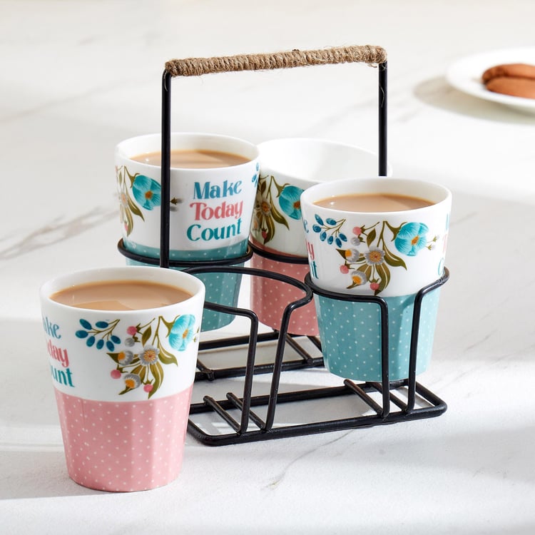Raisa Retro 5Pcs Bone China Cutting Chai Cup with Stand