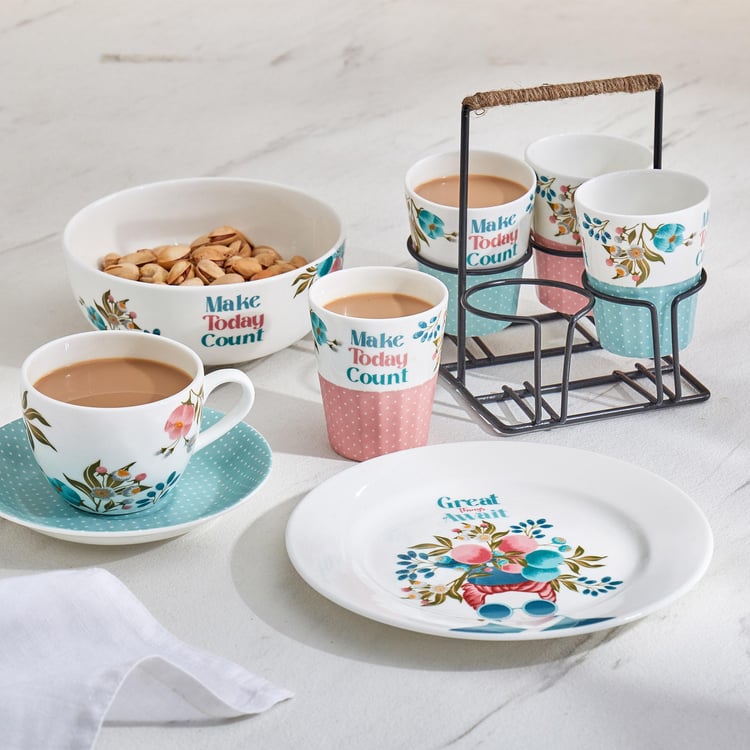Raisa Retro 5Pcs Bone China Cutting Chai Cup with Stand