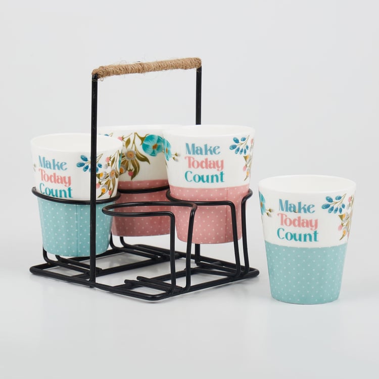 Raisa Retro 5Pcs Bone China Cutting Chai Cup with Stand