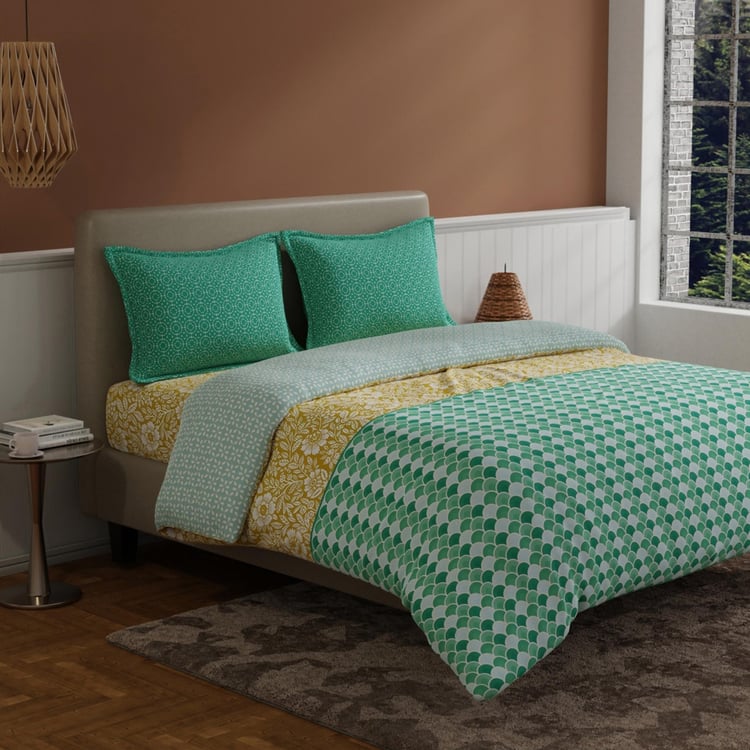 BICHAUNA Amelia Cotton 4Pcs Printed Double Bed-In-A-Bag Set