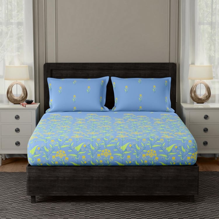 BICHAUNA Sapphire Cotton 104TC Printed 3Pcs Queen Bedsheet Set