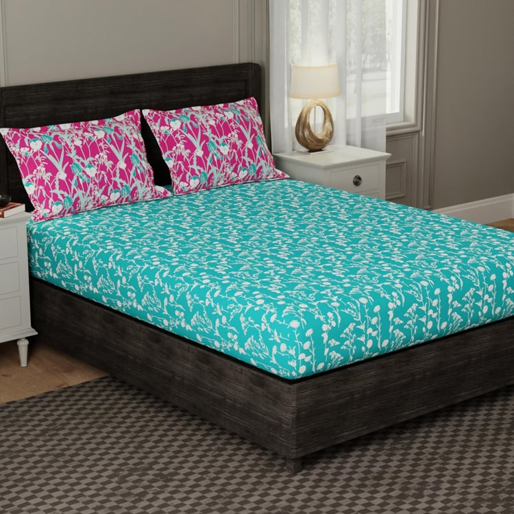 BICHAUNA Sapphire Cotton 104TC 3Pcs Queen Bedsheet Set