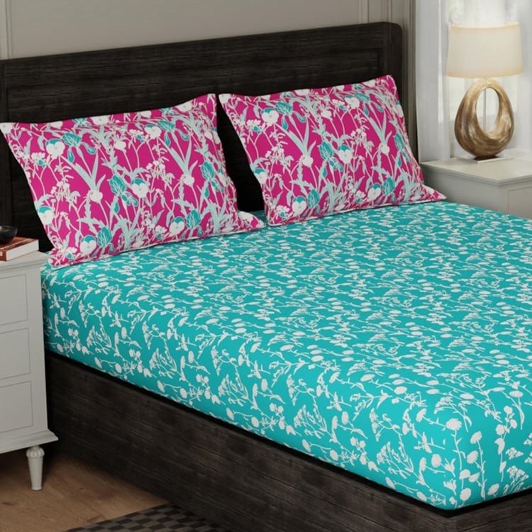 BICHAUNA Sapphire Cotton 104TC 3Pcs Queen Bedsheet Set
